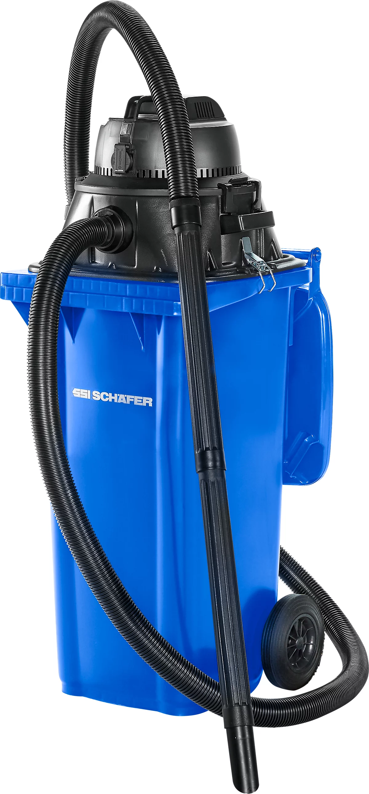 Juego completo de aspirador en seco y húmedo, con toma para herramientas, incl. cubo de basura grande para 120 l, 1 filtro de cartucho y 1 filtro de vellón, azul