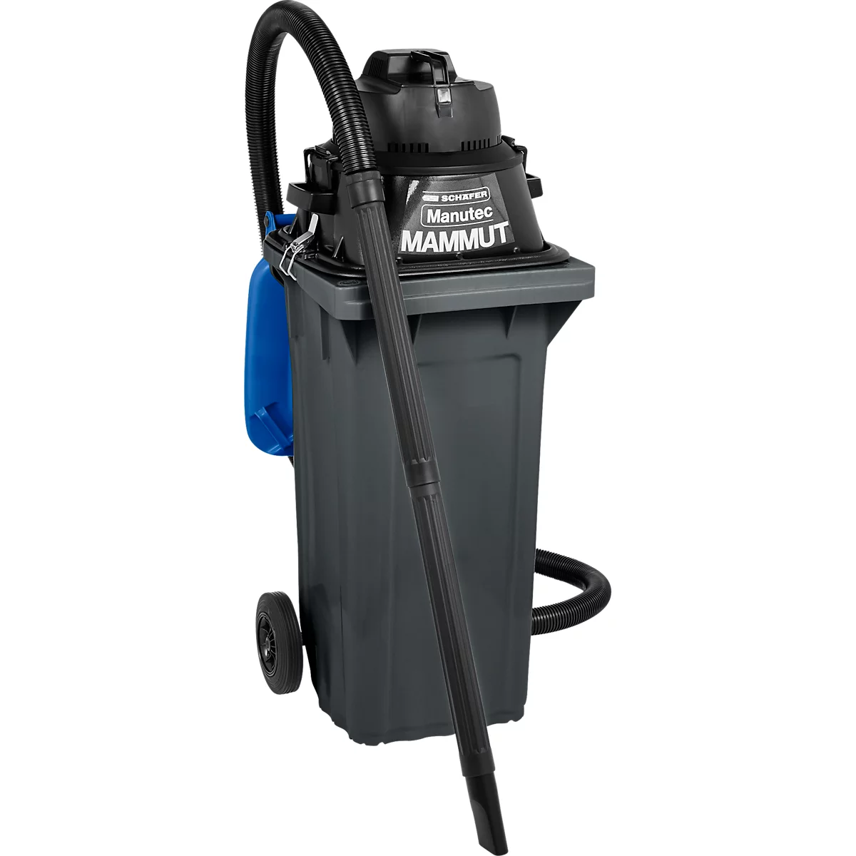 Juego completo de aspirador en seco y húmedo, sin toma para herramientas, incl. cubo de basura grande para 120 l, 1 filtro de cartucho y 1 filtro de vellón, azul