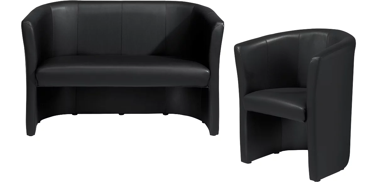 Juego completo sillón club + sofá de dos plazas, negro