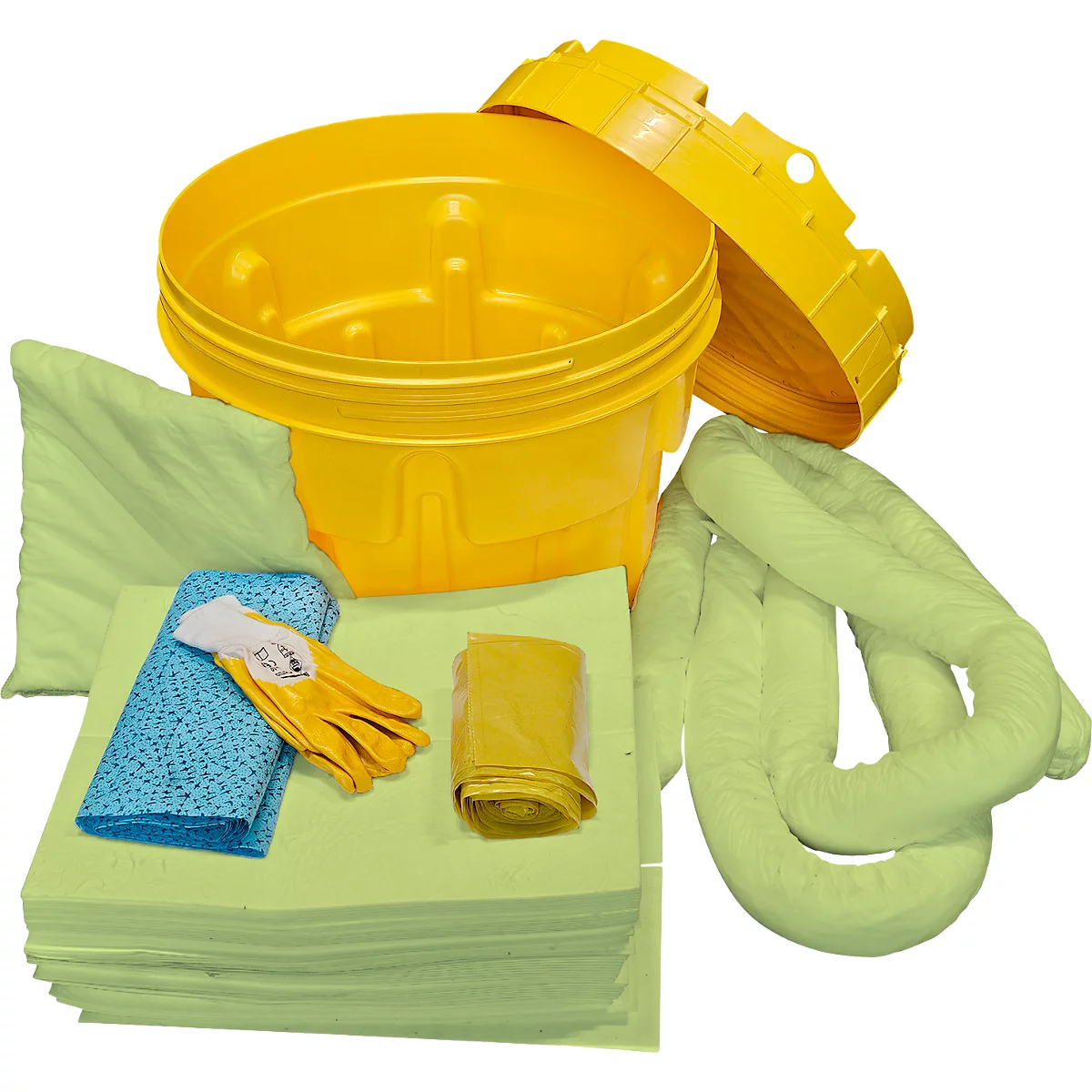 Juego de emergencia para fugas en bidón de seguridad UN para sustancias químicas, cap. juego 75 l