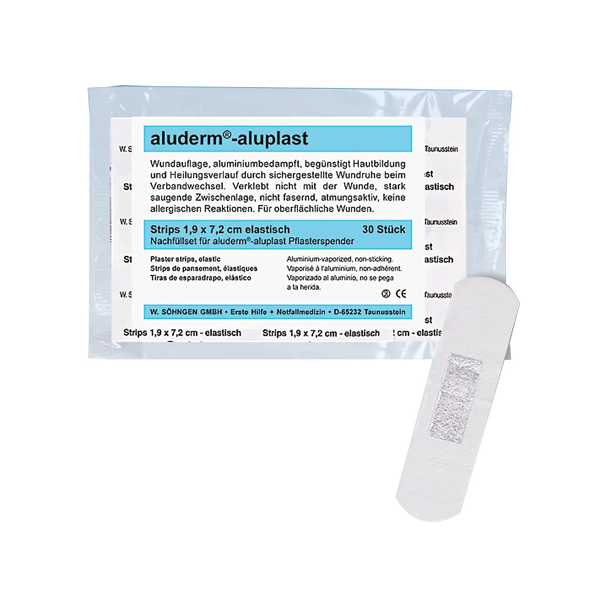 Juego de recambio tipo 1 para el dispensador de yeso aluderm®-aluplast, 7,2 x 1,9 cm, 30 tiras