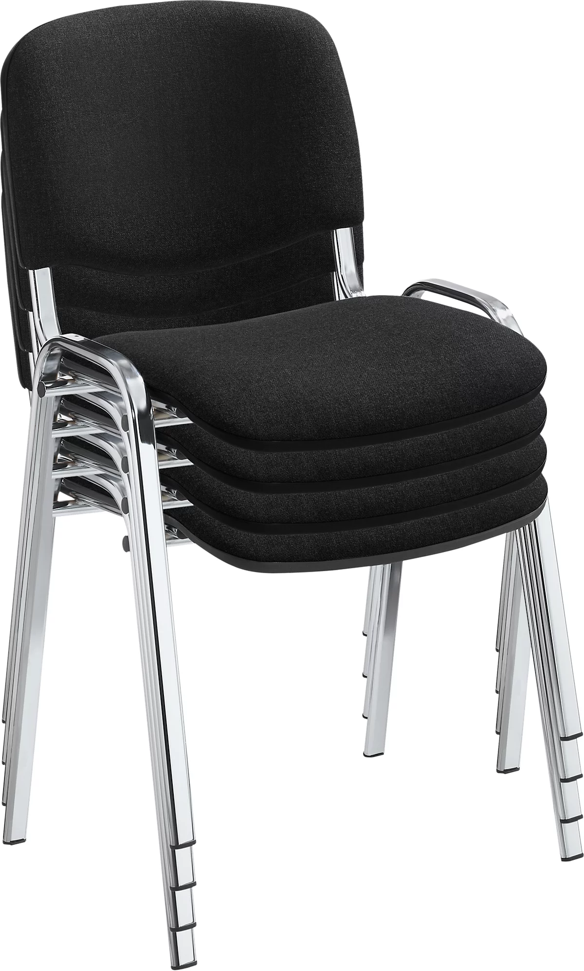 Juego de sillas apilables NowyStyl ISO BASIC, sin reposabrazos, apilables hasta 12 piezas, funda negra, armazón cromado plateado, 8 piezas