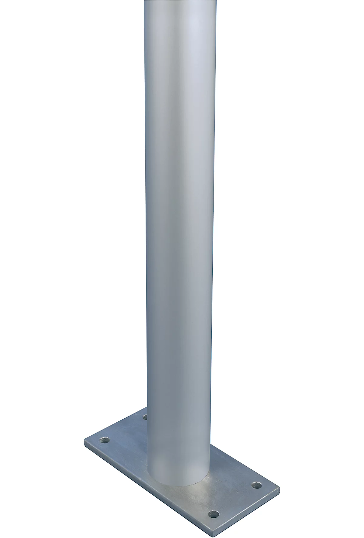 Juego de soportes de aluminio, tubo redondo, con placa de base, ø 80 x 2150 mm, aluminio plateado