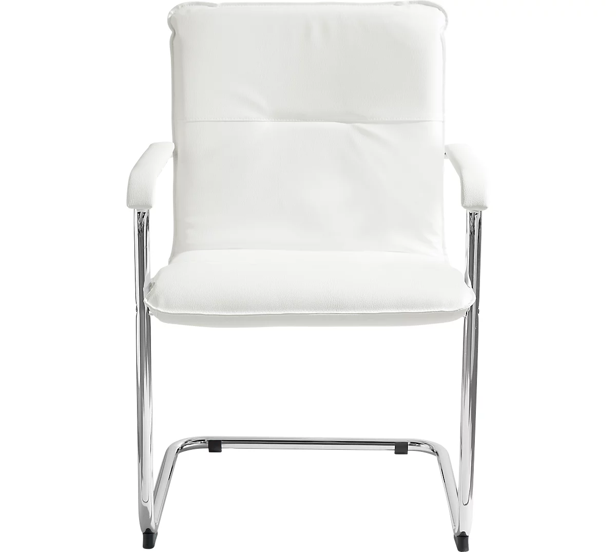 Juego económico de sillón basculante Rumba, revestimiento de polipiel blanco, dimensiones del asiento An. 490 x Pr. 430 x Al. 470 mm, 6 piezas + mesa de conferencias, blanca, An. 1600 x Pr. 800 mm