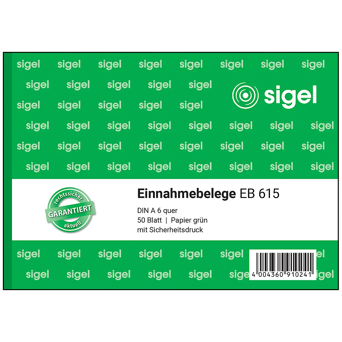 Justificatifs de recettes EB615 sigel®, format A6 paysage, 50 feuilles, vert