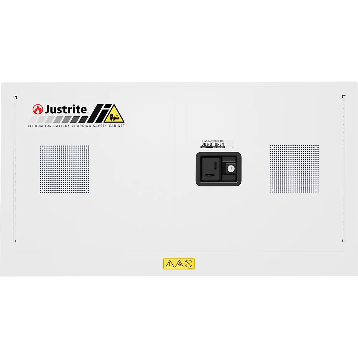 Justrite Akku-Ladeschrank, für Lithium-Ionen-Akkus, abschließbar, mit Belüftung, Stahl, B 1092 x T 457 x H 610 mm, grau