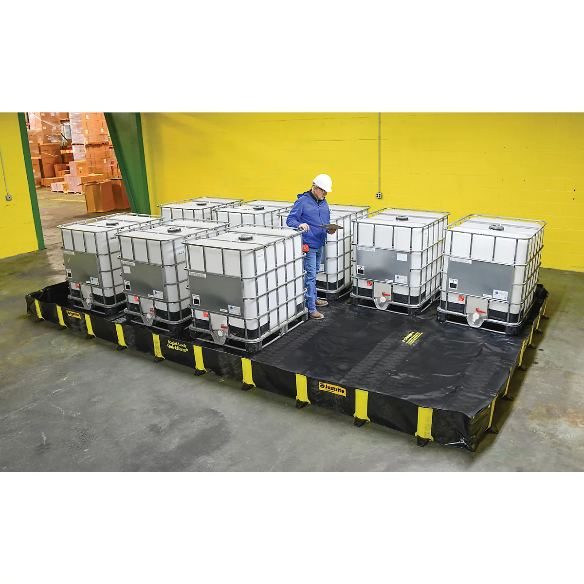 Justrite Bac à fuites pliable, carrossable, H 3050 x L 1420 mm, jusqu'à 662 L, noir