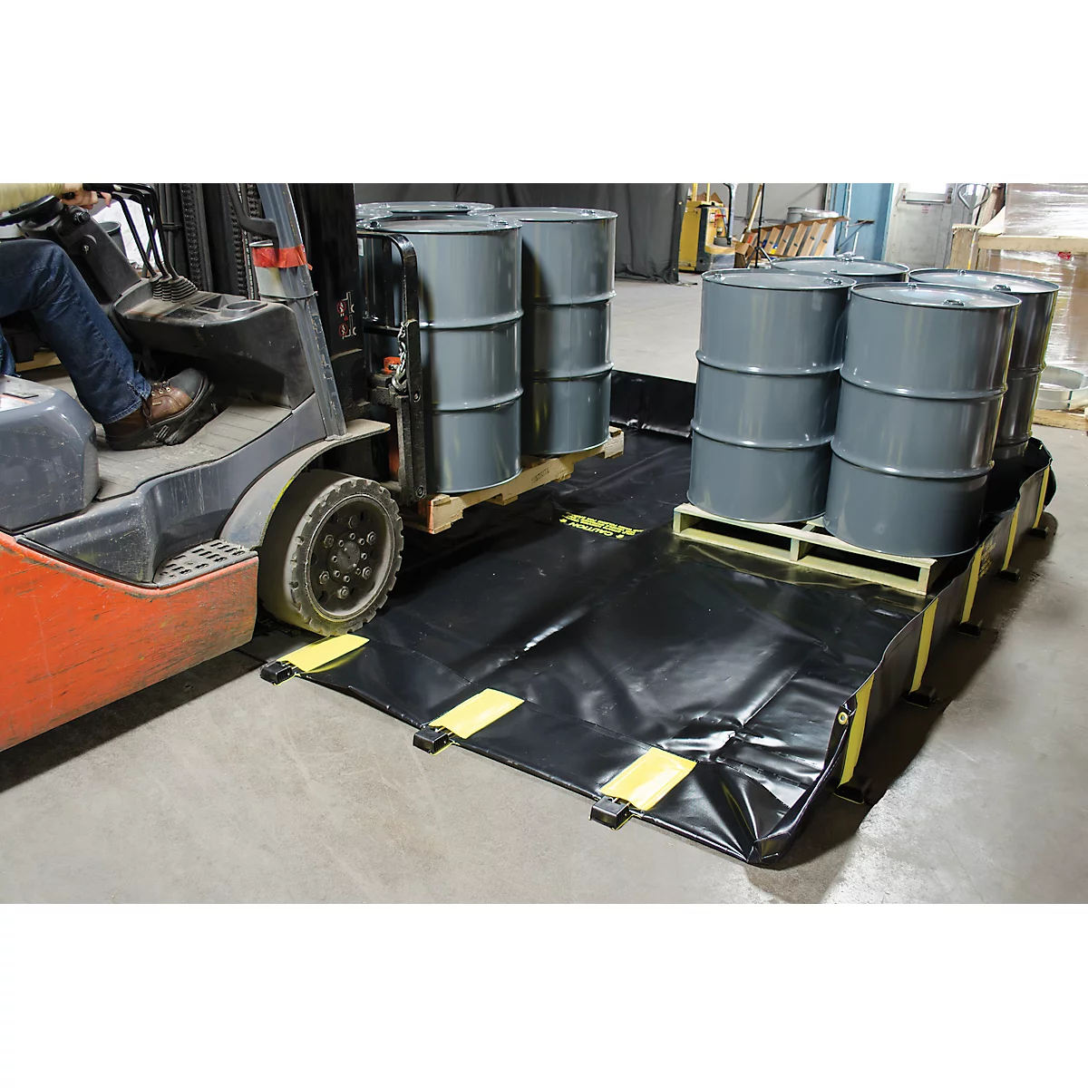 Justrite Bac à fuites pliable, carrossable, H 3050 x L 1420 mm, jusqu'à 662 L, noir