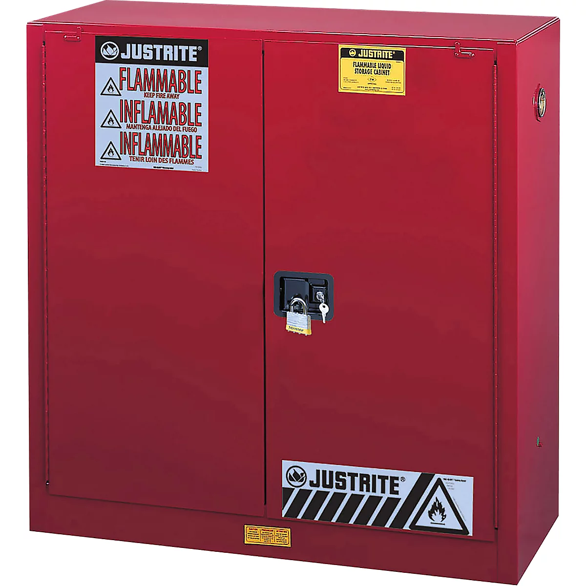 Justrite Classic Sure-Grip® EX FM veiligheidsopslagkast, voor verf- en spuitbussen tot 151 liter, zelfsluitende deuren, rood