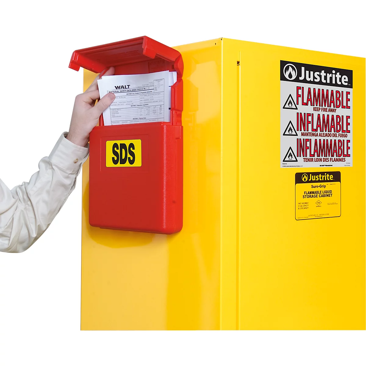 Justrite Dokumentenbox Klein, Polyethylen, mit Verschluss, B 260 x T 57 x H 318 mm, rot