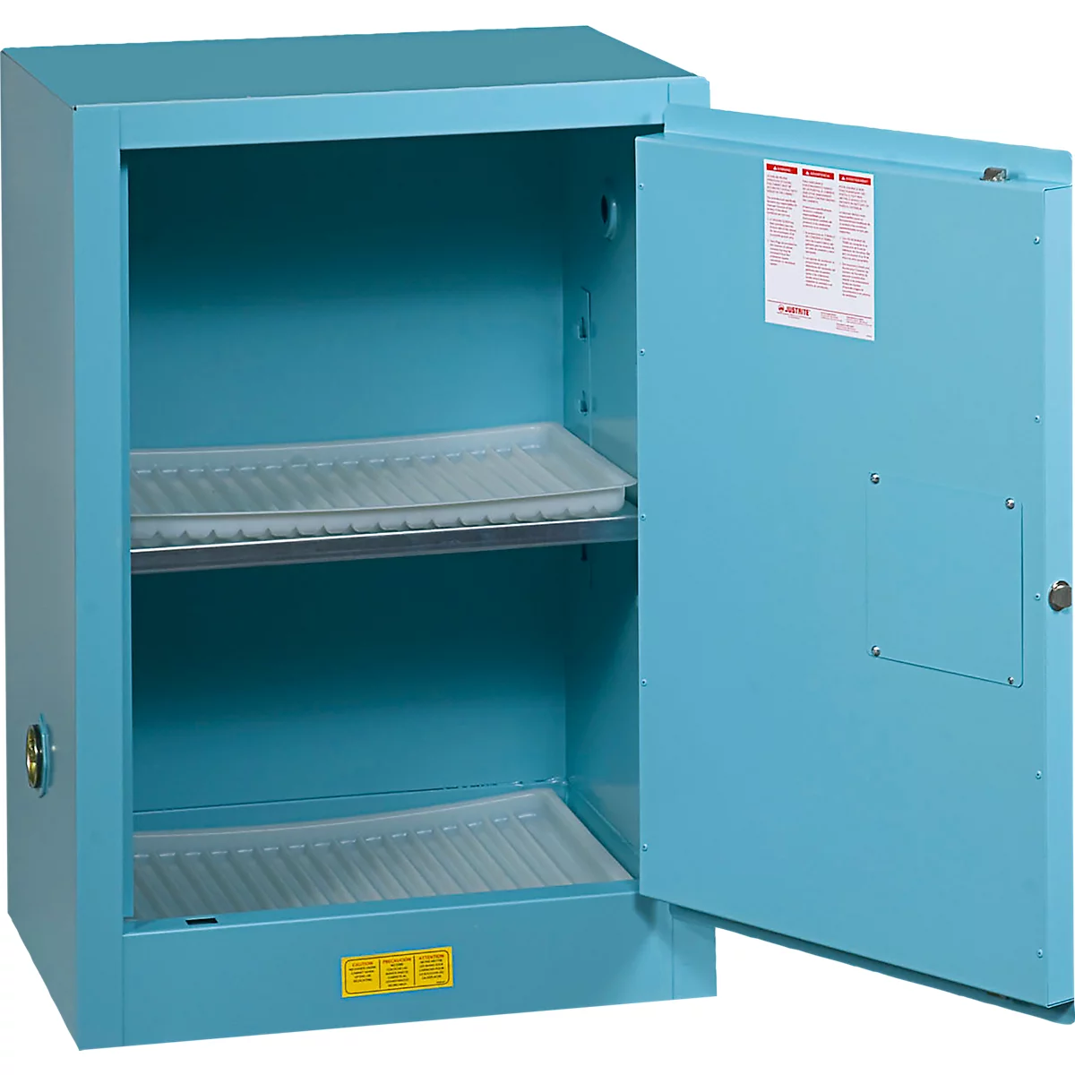 Justrite FM chemiekast Compac Sure-Grip® EX, voor etsmiddelen, tot 45 liter, zelfsluitende deuren, blauw