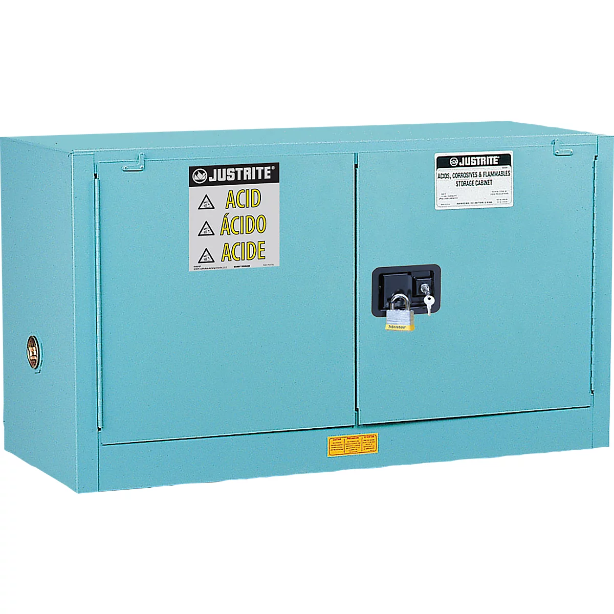 Justrite FM chemiekast Piggyback Sure-Grip® EX, voor etsmiddelen, tot 45 liter, handmatig sluitende deuren, blauw