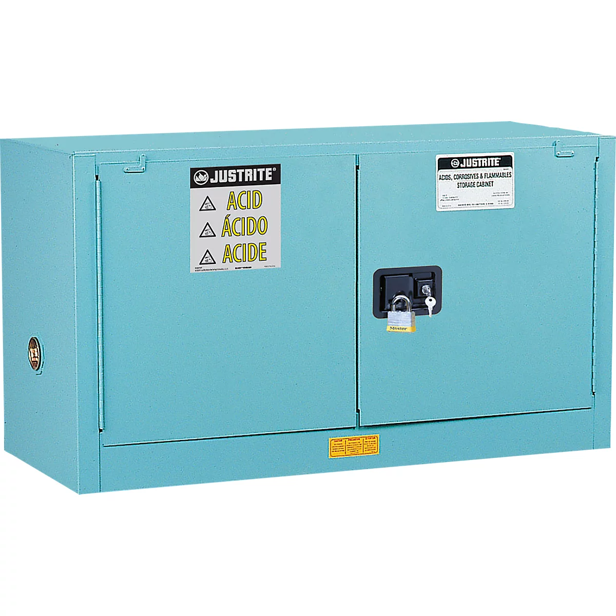 Justrite FM chemiekast Piggyback Sure-Grip® EX, voor etsmiddelen, tot 45 liter, zelfsluitende deuren, blauw
