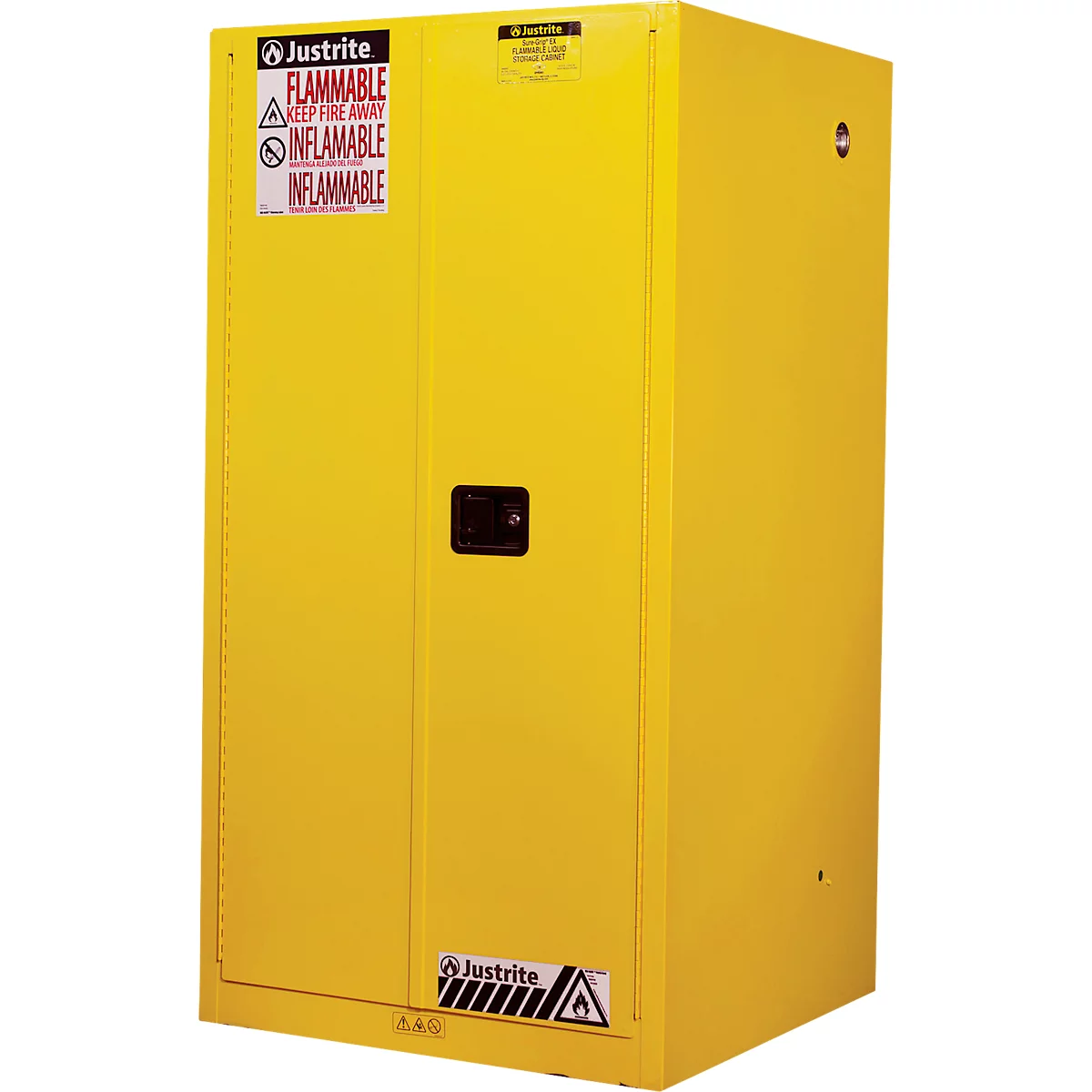 Justrite FM-Sicherheitsschrank Classic Sure-Grip® EX, für entzündbare Flüssigkeiten, bis 227 Liter, manuell schließende Türen, gelb