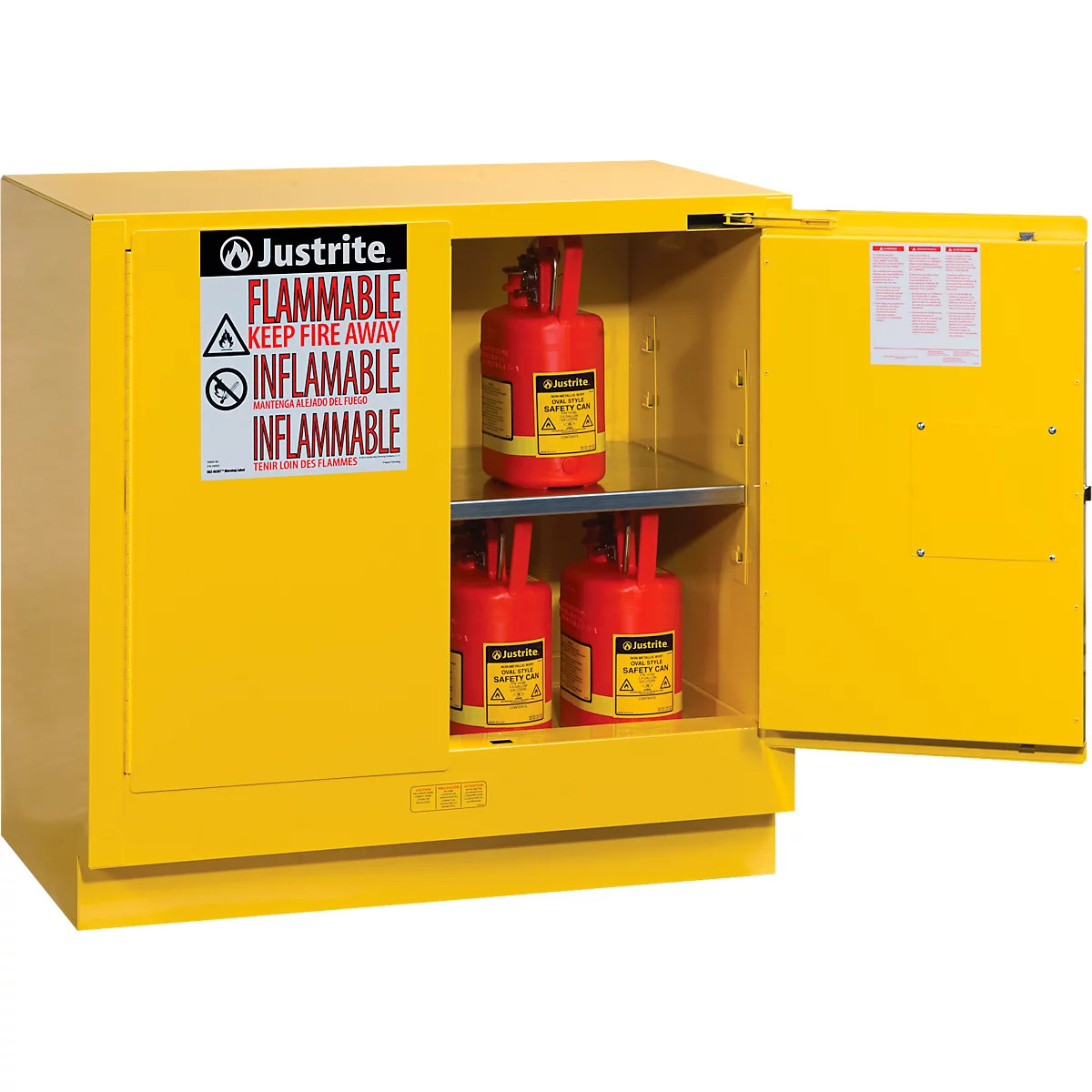 Justrite FM-Sicherheitsschrank Undercounter Sure-Grip® EX, für entzündbare Flüssigkeiten, bis 83 Liter, selbstschließende Türen, gelb