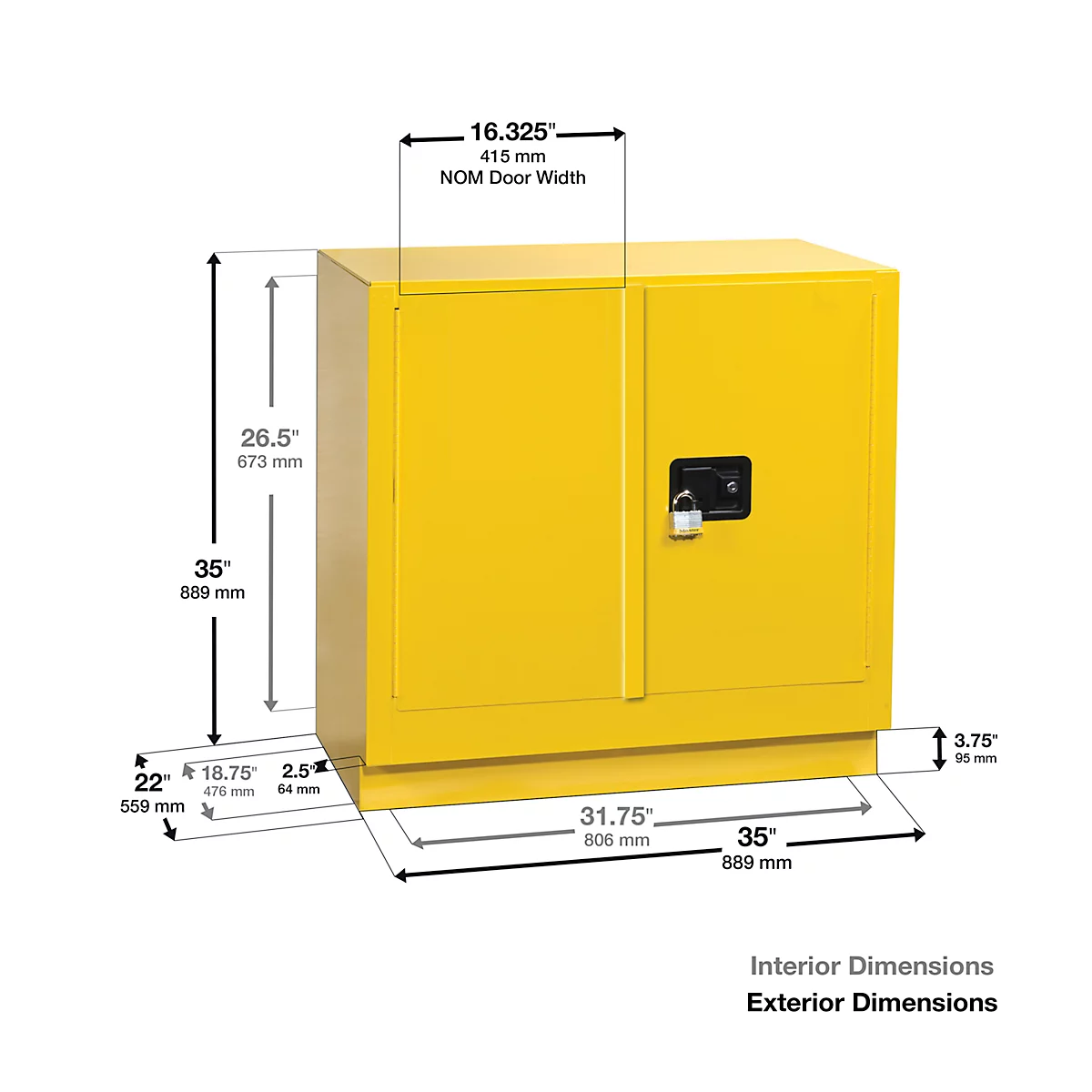 Justrite FM-Sicherheitsschrank Undercounter Sure-Grip® EX, für entzündbare Flüssigkeiten, bis 83 Liter, selbstschließende Türen, gelb