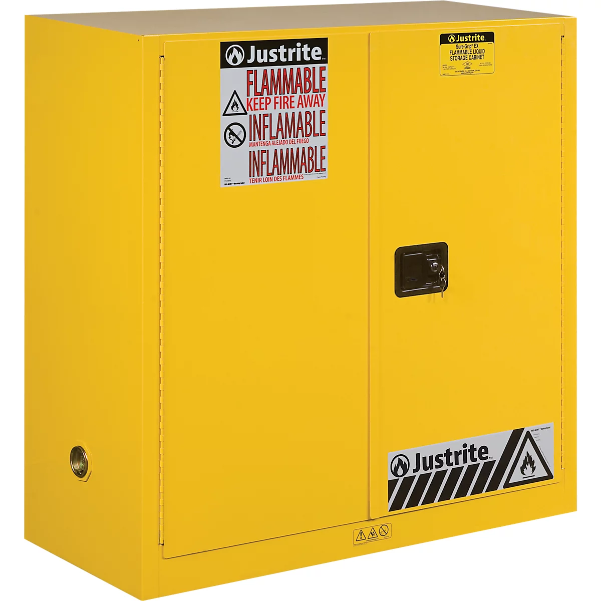 Justrite FM veiligheidsopslagkast Classic Sure-Grip® EX, voor brandbare vloeistoffen, tot 114 liter, handmatige sluiting, geel