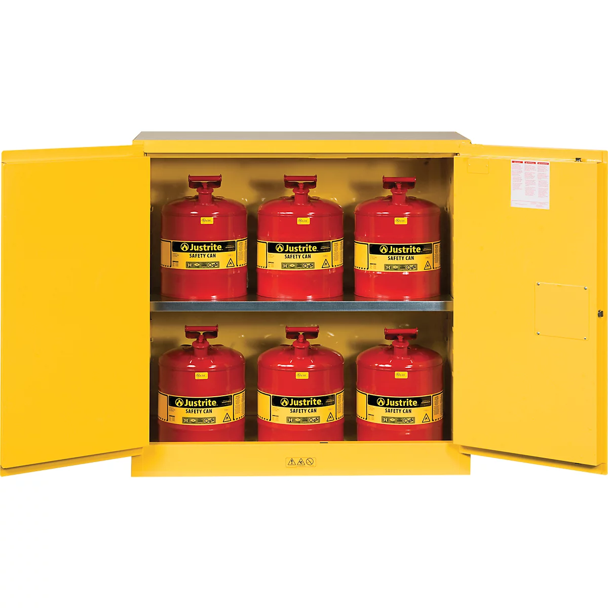 Justrite FM veiligheidsopslagkast Classic Sure-Grip® EX, voor brandbare vloeistoffen, tot 114 liter, zelfsluitend, geel