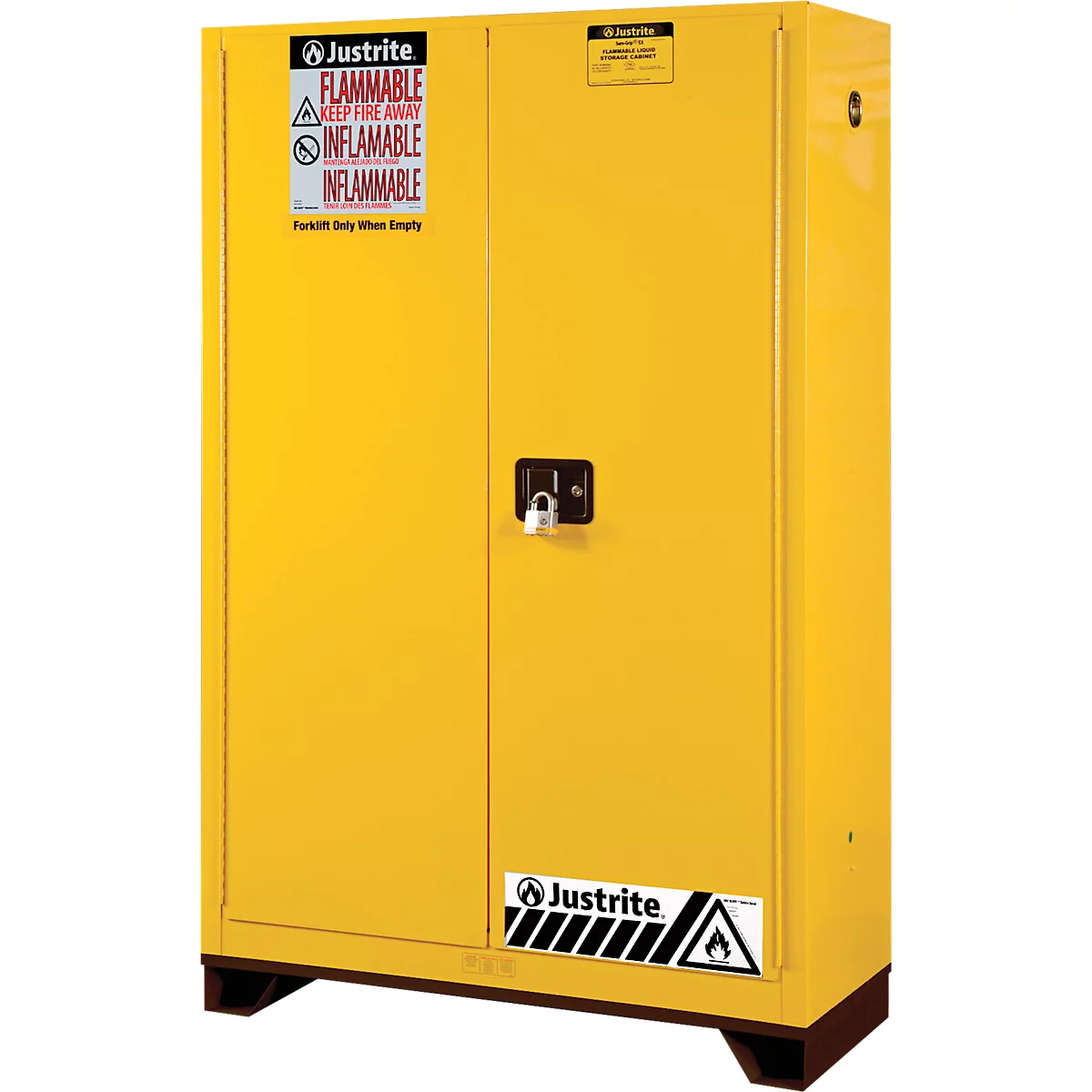 Justrite FM veiligheidsopslagkast Classic Sure-Grip® EX, voor brandbare vloeistoffen, tot 170 liter, zelfsluitend, geel