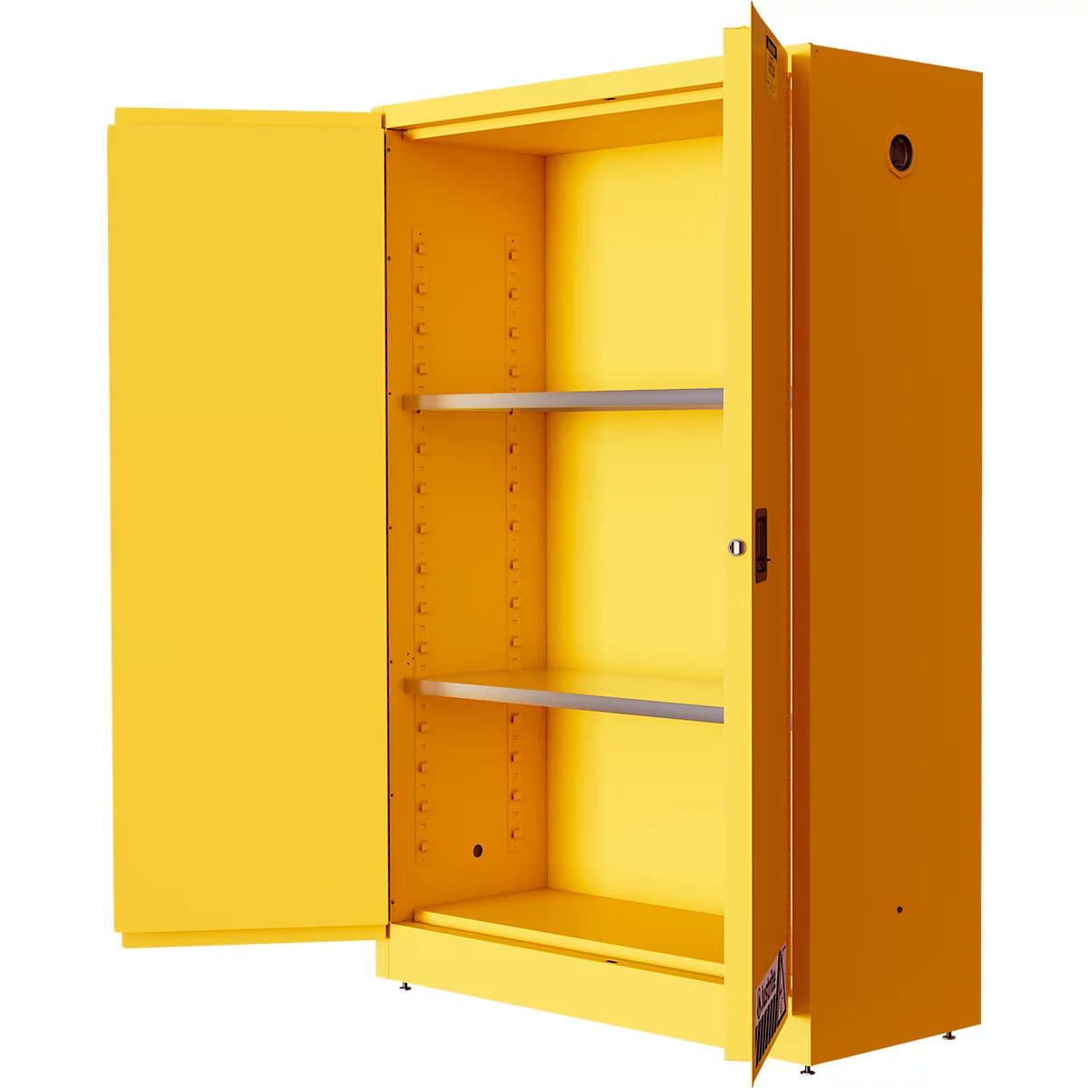 Justrite FM veiligheidsopslagkast Classic Sure-Grip® EX, voor brandbare vloeistoffen, tot 170 liter, zelfsluitend, geel