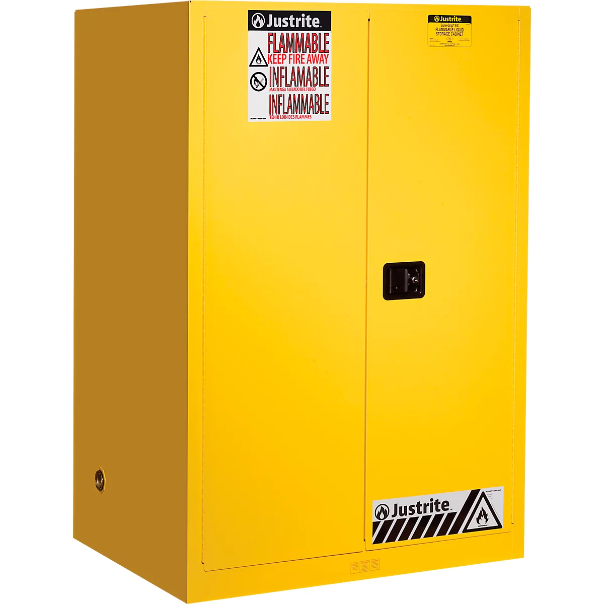 Justrite FM veiligheidsopslagkast Classic Sure-Grip® EX, voor brandbare vloeistoffen, tot 341 liter, zelfsluitende deuren, geel