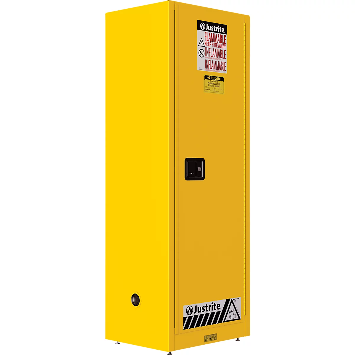 Justrite FM veiligheidsopslagkast Slimline Sure-Grip® EX, voor brandbare vloeistoffen, tot 83 liter, zelfsluitende deuren, geel