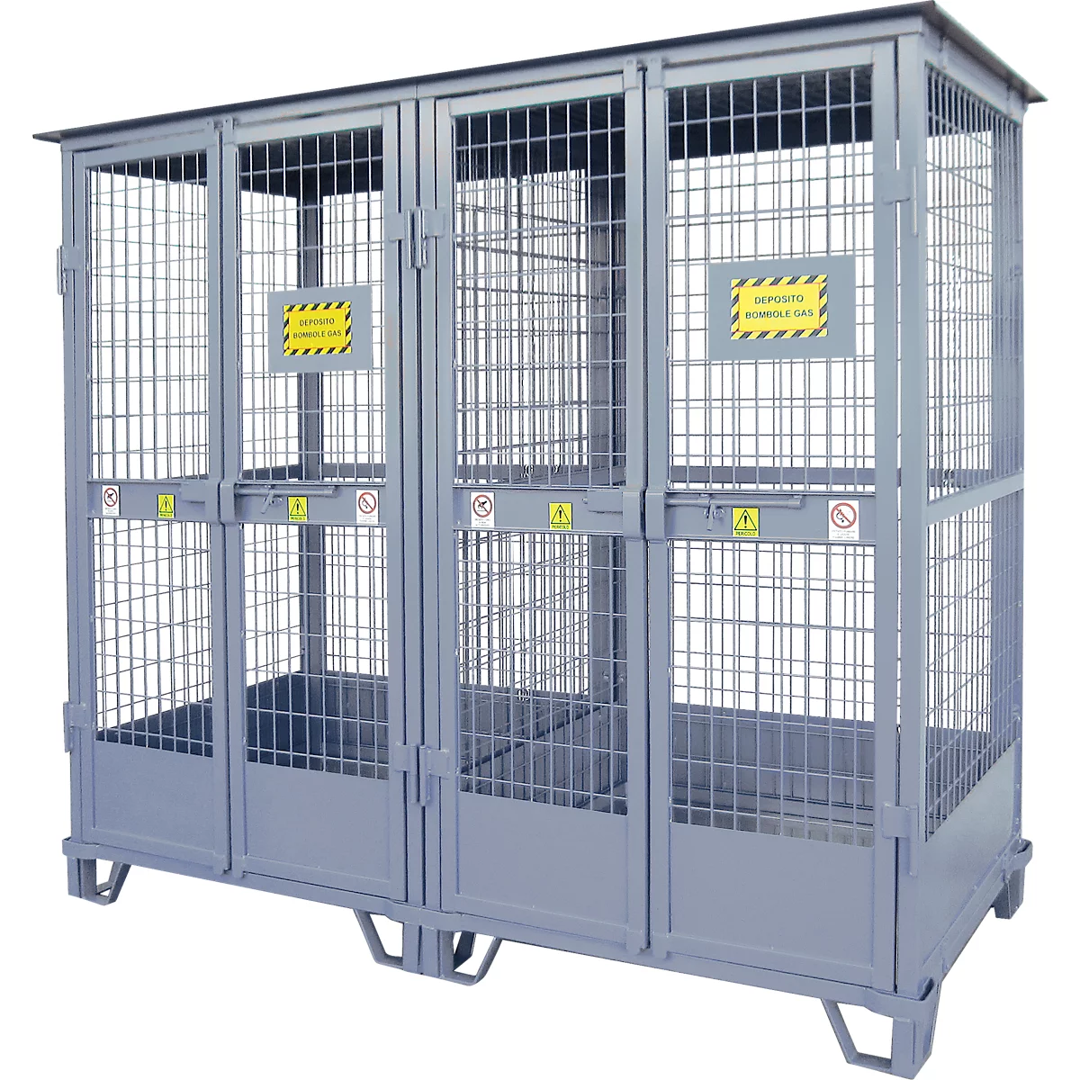 Justrite gasflessenopslag, gegalvaniseerd, afsluitbaar, tot 18/24 gasflessen, B 2100 x H 2300 x D 960 mm, 310 kg, staalgrijs