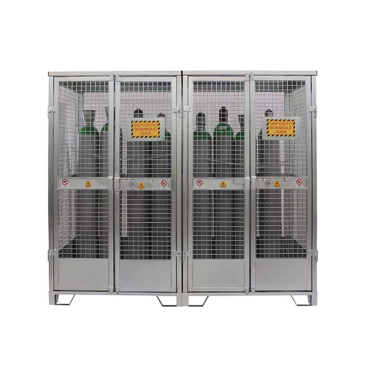 Justrite gasflessenopslag, gegalvaniseerd, afsluitbaar, tot 18/24 gasflessen, B 2100 x H 2300 x D 960 mm, 310 kg, staalgrijs