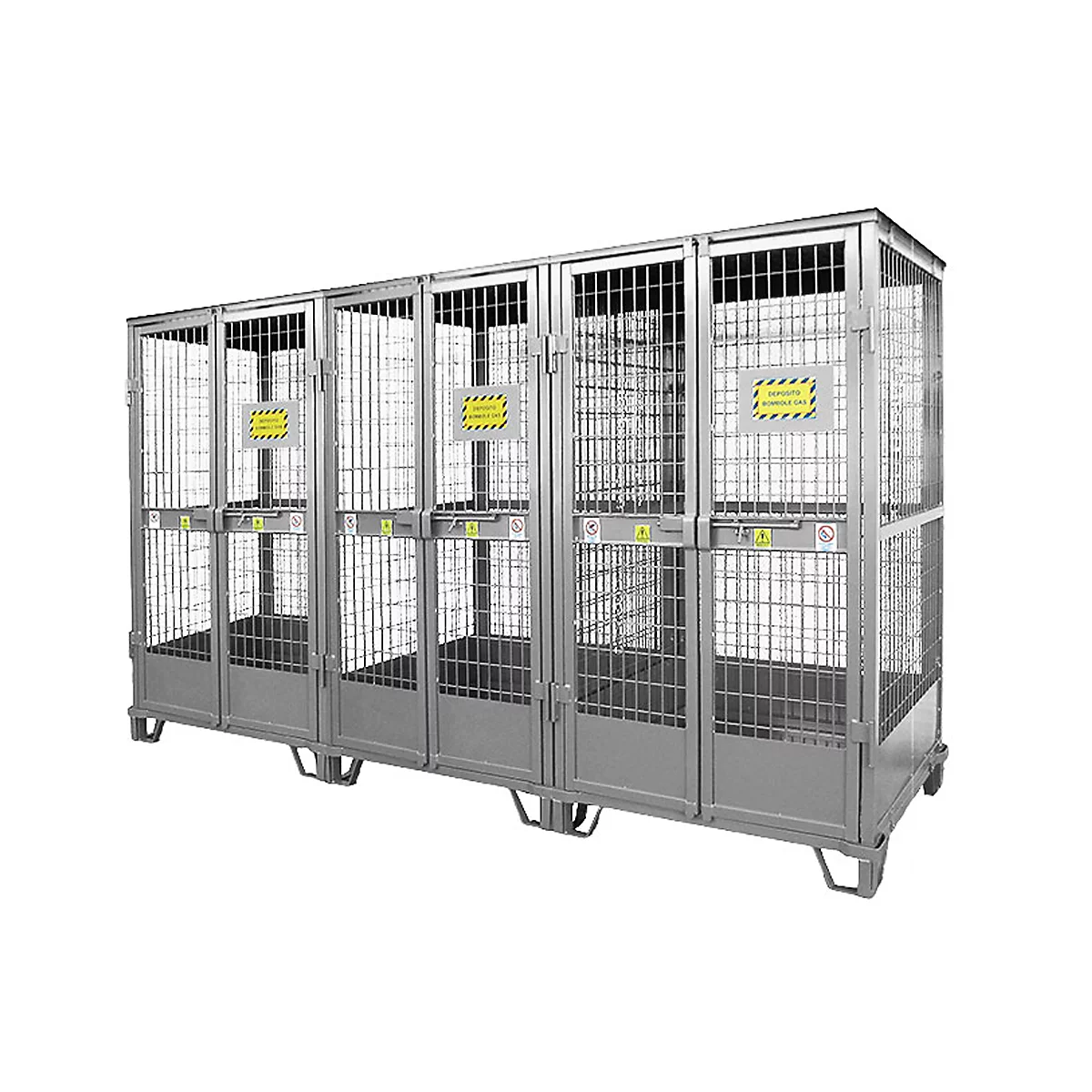 Justrite gasflessenopslag, gegalvaniseerd, afsluitbaar, tot 27/36 gasflessen, B 2100 x H 3500 x D 960 mm, 300 kg, staalgrijs