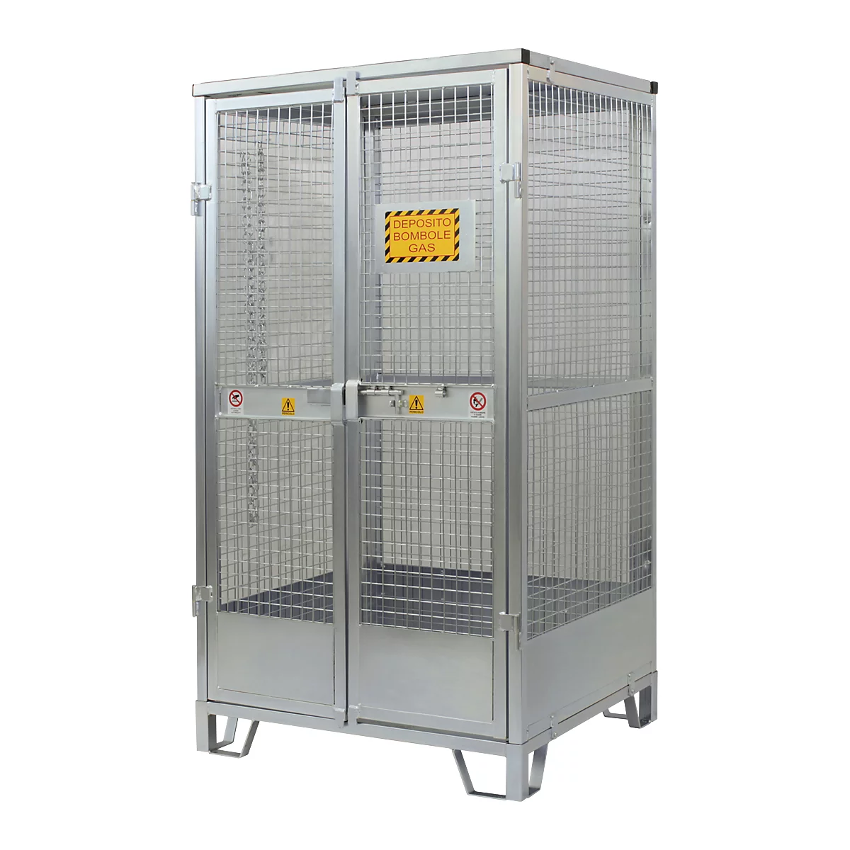 Justrite gasflessenopslag, gegalvaniseerd, afsluitbaar, tot 9/12 gasflessen, B 2100 x H 1130 x D 960 mm, 155 kg, staalgrijs