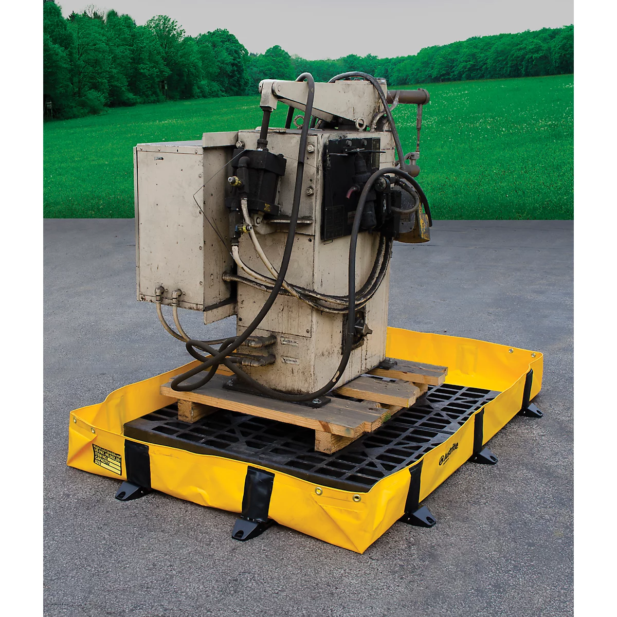 Justrite opvouwbare lekbak Lite, toegankelijk, H 2030 x B 1420 mm, 299 L, geel