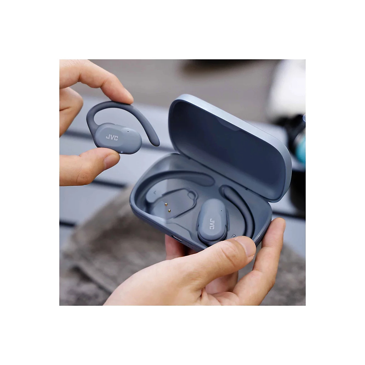 JVC HA-NP40T - True Wireless-Kopfhörer mit Mikrofon - offenes Ohr - über dem Ohr angebracht - Bluetooth - Blau