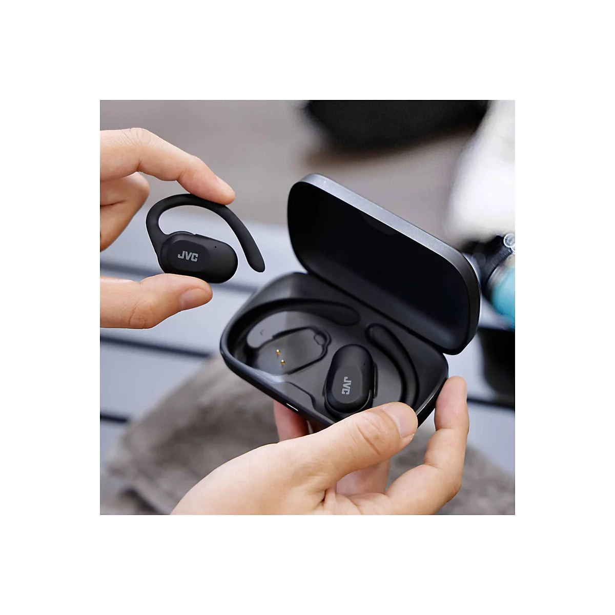 JVC HA-NP40T - True Wireless-Kopfhörer mit Mikrofon - offenes Ohr - über dem Ohr angebracht - Bluetooth - Schwarz