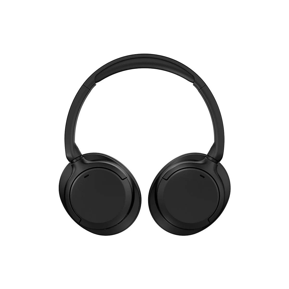 Schwarze, minimalistische Over-Ear-Kopfhörer vor weißem Hintergrund.