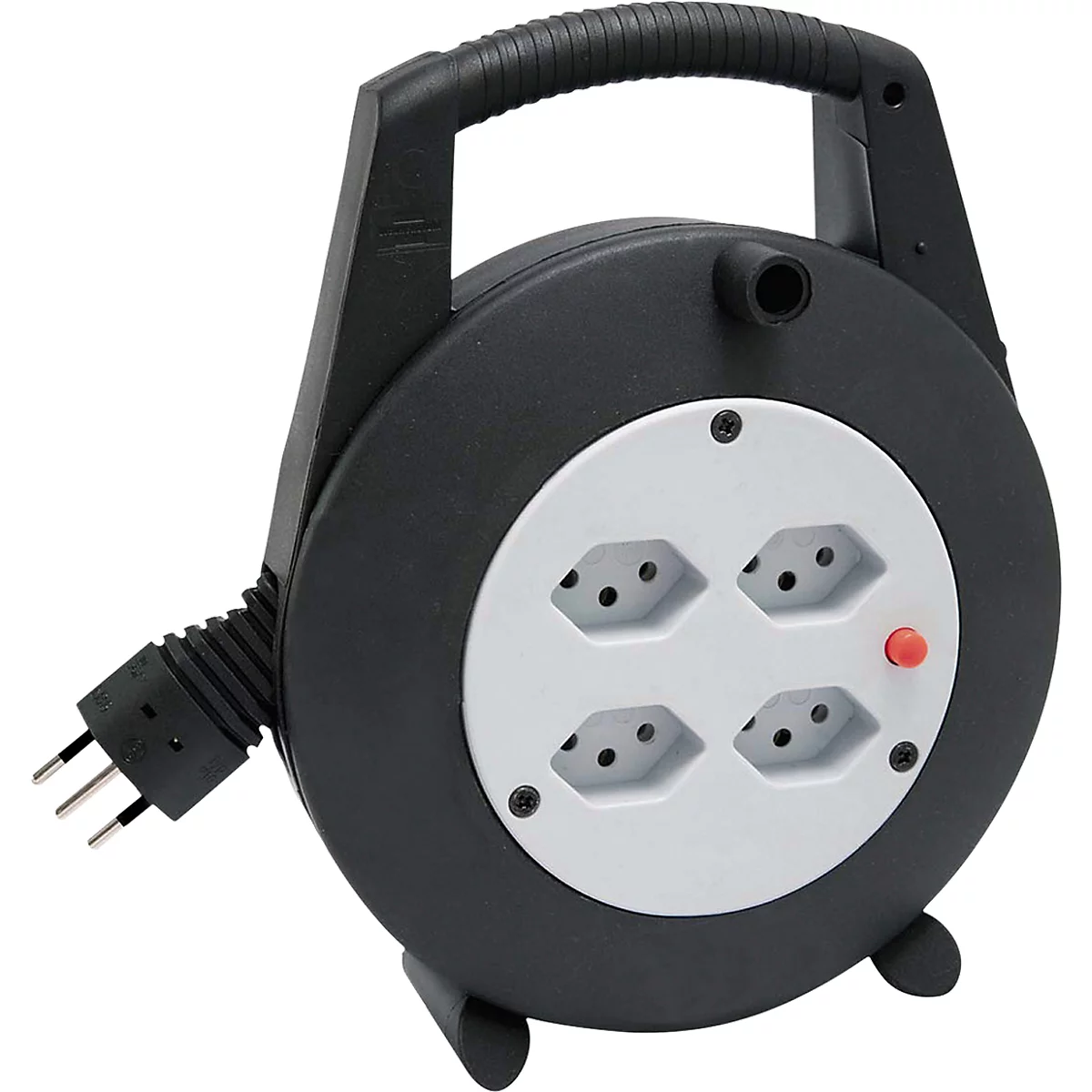 Kabelbox brennenstuhl® VL-X Vario-Line, 4-fach, mit Überhitzungsschutz, Tragegriff, Doppelfuss, IP20, Kabellänge 10 m, Kunststoff, grau-schwarz