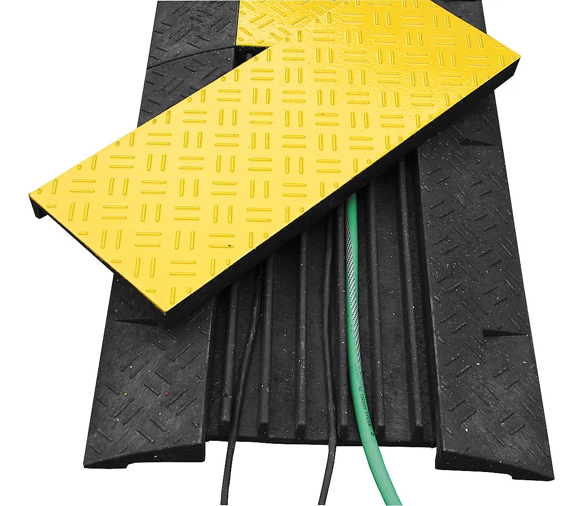 Kabelbrücke, mit abnehmbarem Deckel & 4 Reflektoren, belastbar bis zu 25 t, Recyclingmaterial, schwarz-gelb