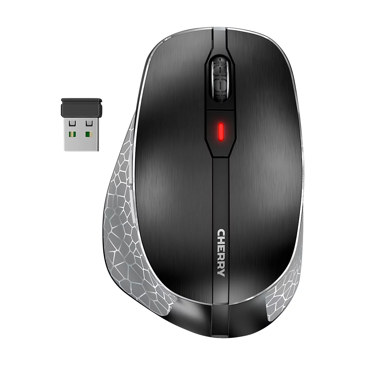 Kabellose Cherry Maus MW 8C ERGO, 6 Tasten, bis 3000 dpi, wiederaufladbar via USB-C, Rechtshänder, schwarz