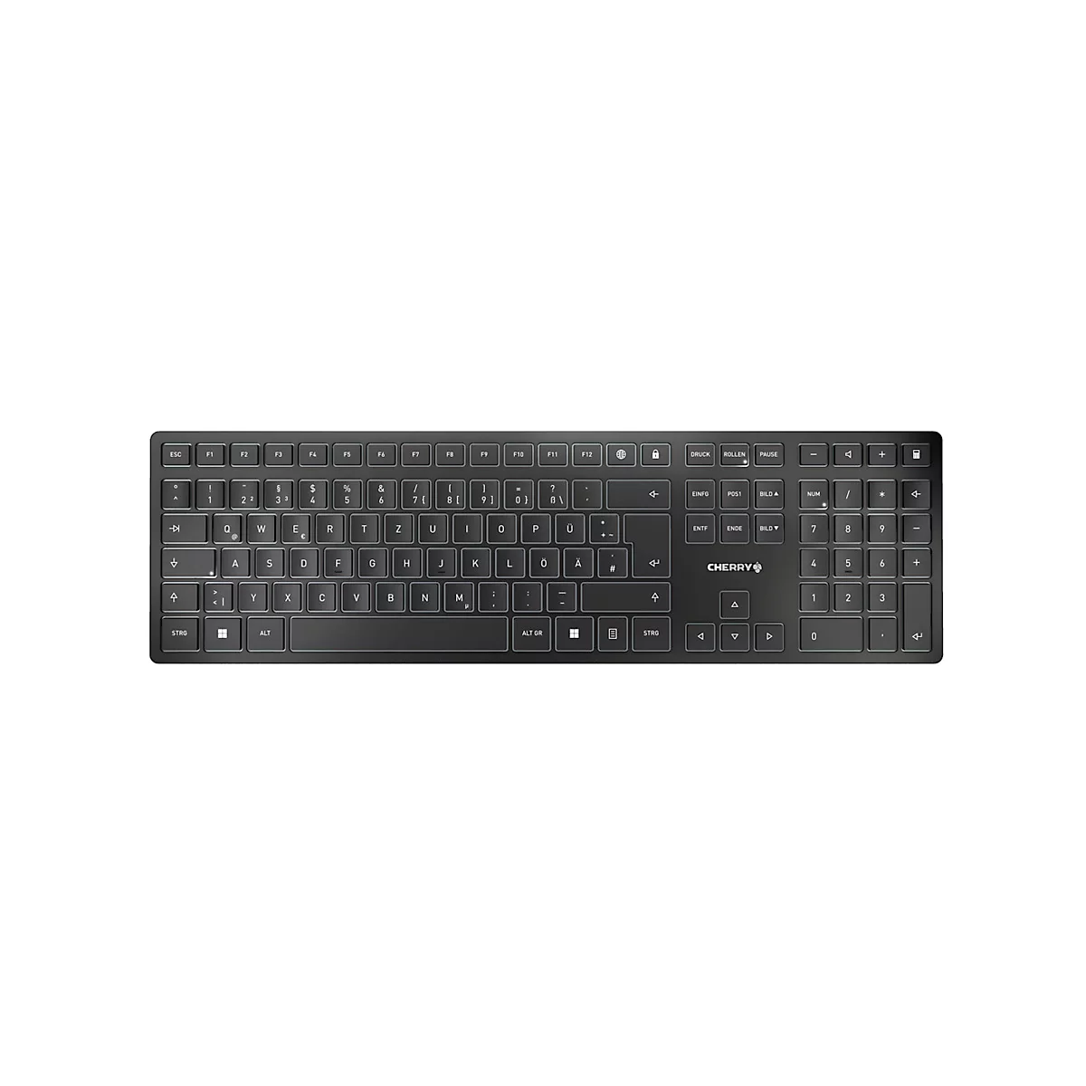 Kabellose Tastatur Cherry KW 9100 SLIM, QWERTZ, Bluetooth/USB-Kabel, B 440 x T 130 x H 15 mm, schwarz-silber