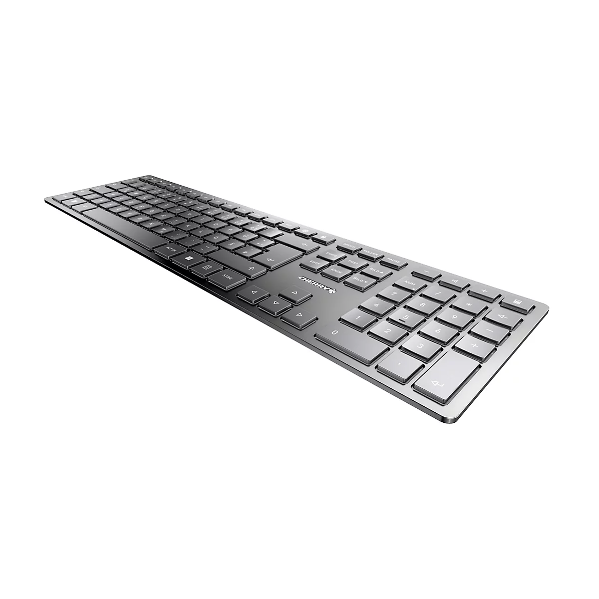 Kabellose Tastatur Cherry KW 9100 SLIM, QWERTZ, Bluetooth/USB-Kabel, B 440 x T 130 x H 15 mm, schwarz-silber