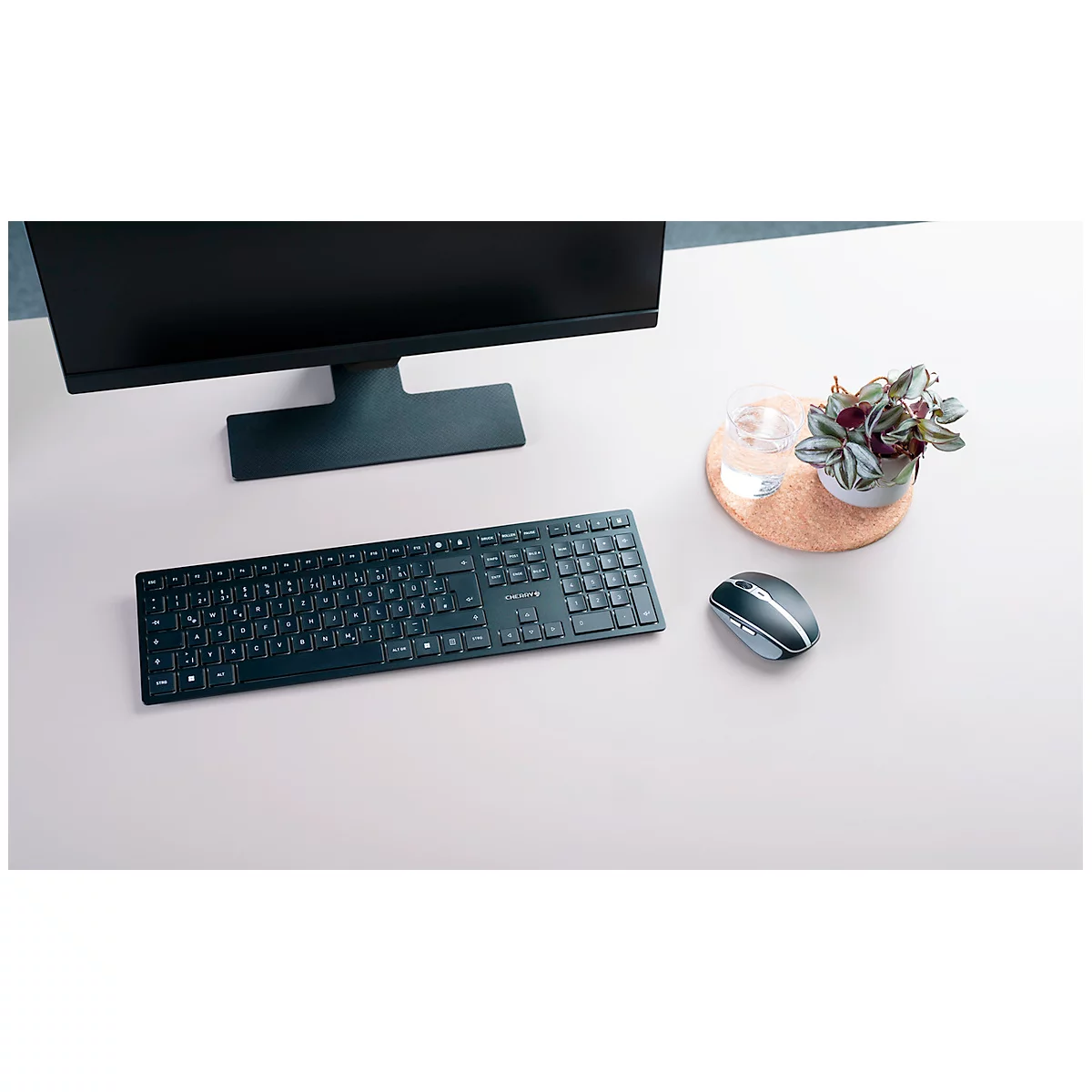 Kabellose Tastatur Cherry KW 9100 SLIM, QWERTZ, Bluetooth/USB-Kabel, B 440 x T 130 x H 15 mm, schwarz-silber