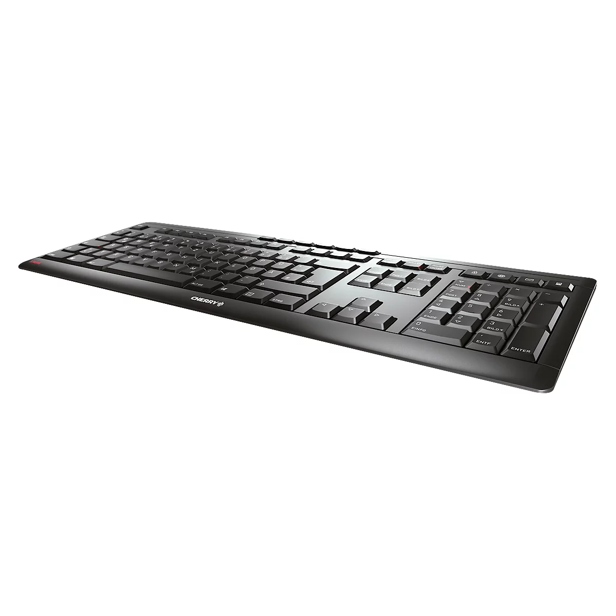 Kabellose Tastatur Cherry STREAM KEYBOARD WIRELESS, QWERTZ, Ziffernblock, 10 Zusatztasten, bis 10 m, USB-A, Blauer Engel, schwarz