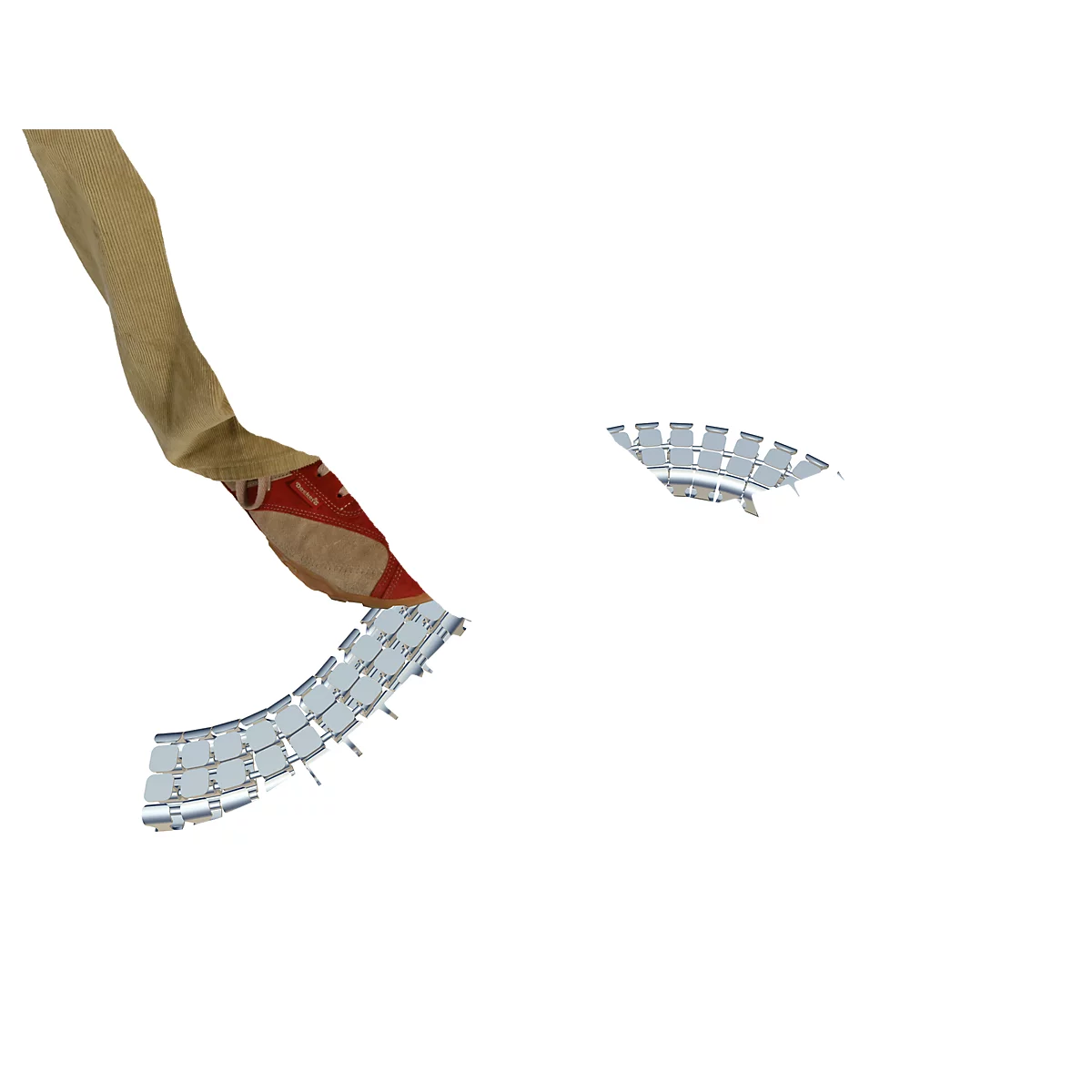 Top view of brown paper and a semicircle of small gray elements against a white background.