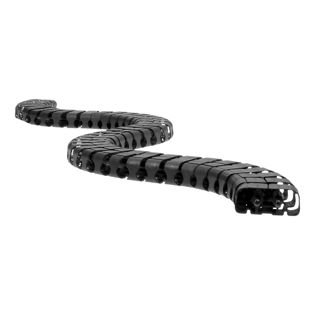 Black cable chain winding on a white background.