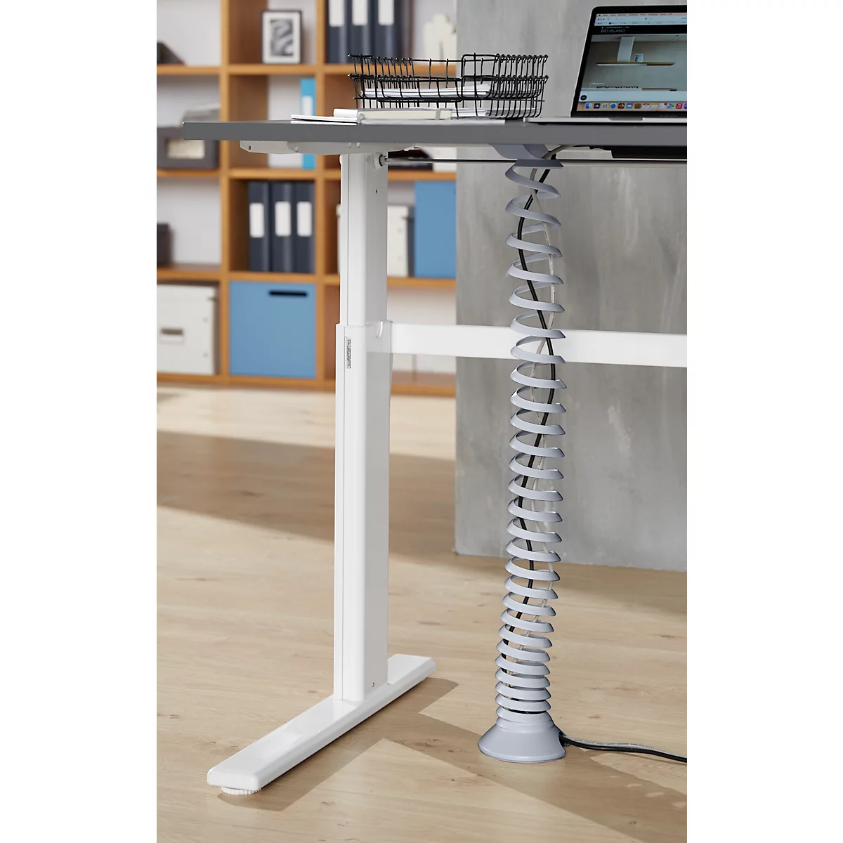 Kabelspirale, Ausziehhöhe 1300 mm, Ø 90 mm, vertikal bis zum Boden, universell, Kunststoff, silbergrau