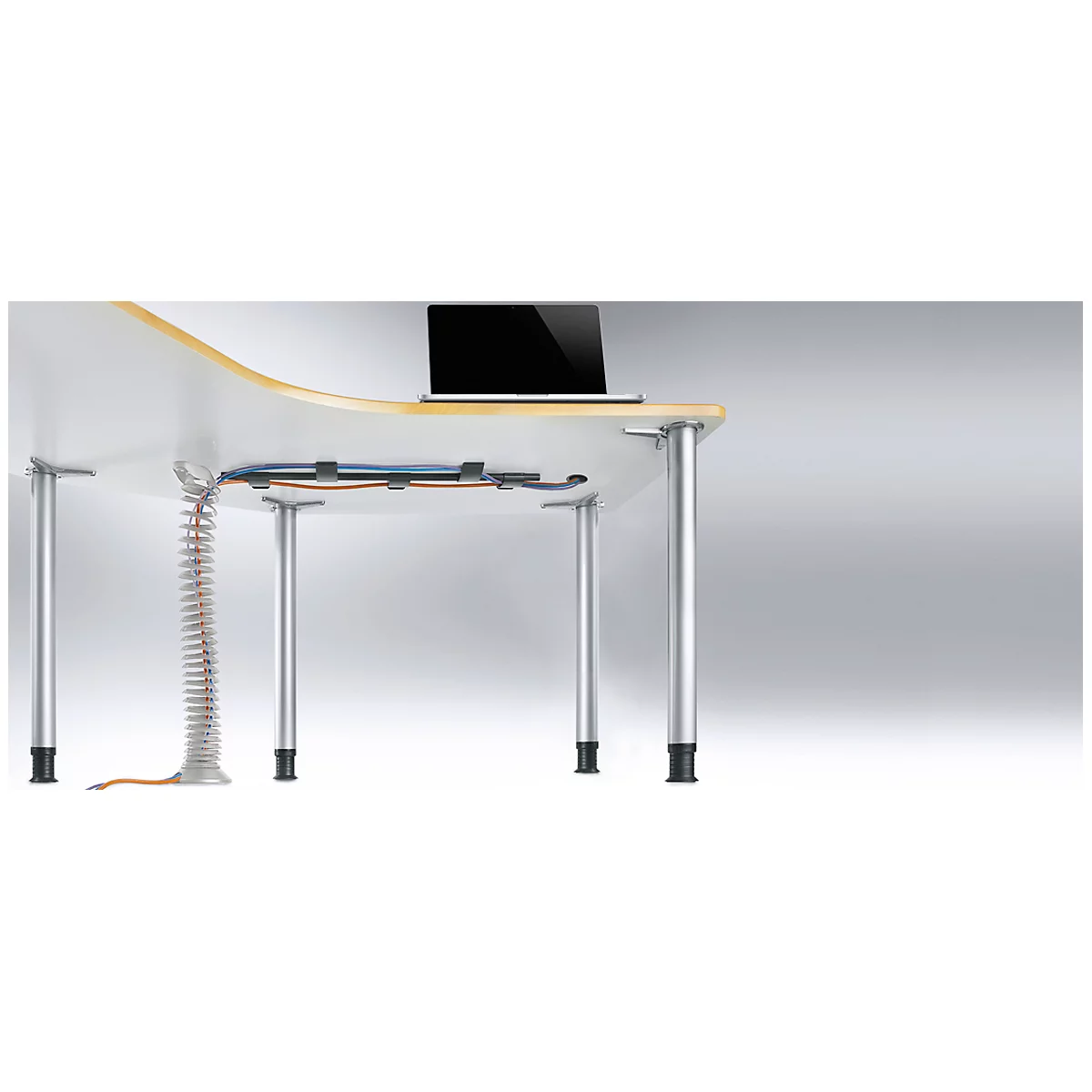 Kabelspirale, Ausziehhöhe 1300 mm, Ø 90 mm, vertikal bis zum Boden, universell, Kunststoff, silbergrau