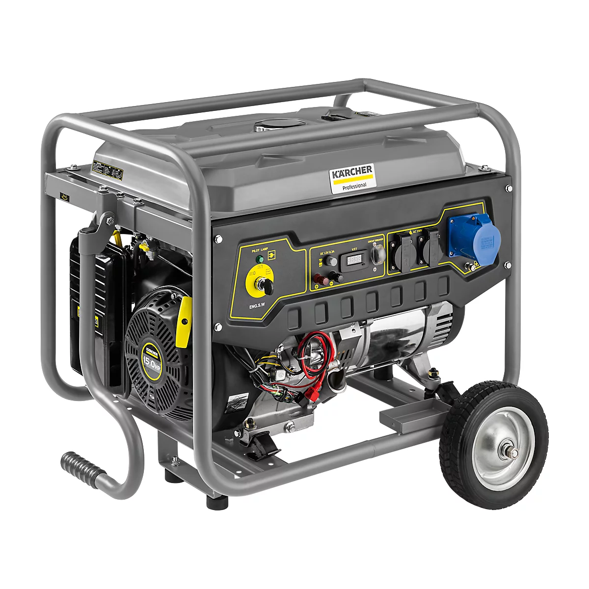 Kärcher® PGG 6/1 stroomgenerator, werking op benzine, mobiel, 5 kW, 25 l, tot 10 h, 74 dB, spanningsregelaar, beveiliging tegen te lage oliestand en overbelasting, elektrische startregelaar