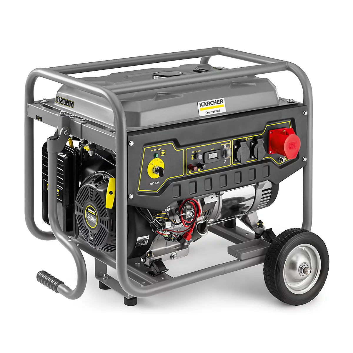 Kärcher PGG 8/3 stroomgenerator, benzinemotor, mobiel, 2+7 kW, 25 l, tot 7 uur, 76 dB, spanningsregelaar, beveiliging tegen oliegebrek &amp; overbelasting, elektrische startregelaar