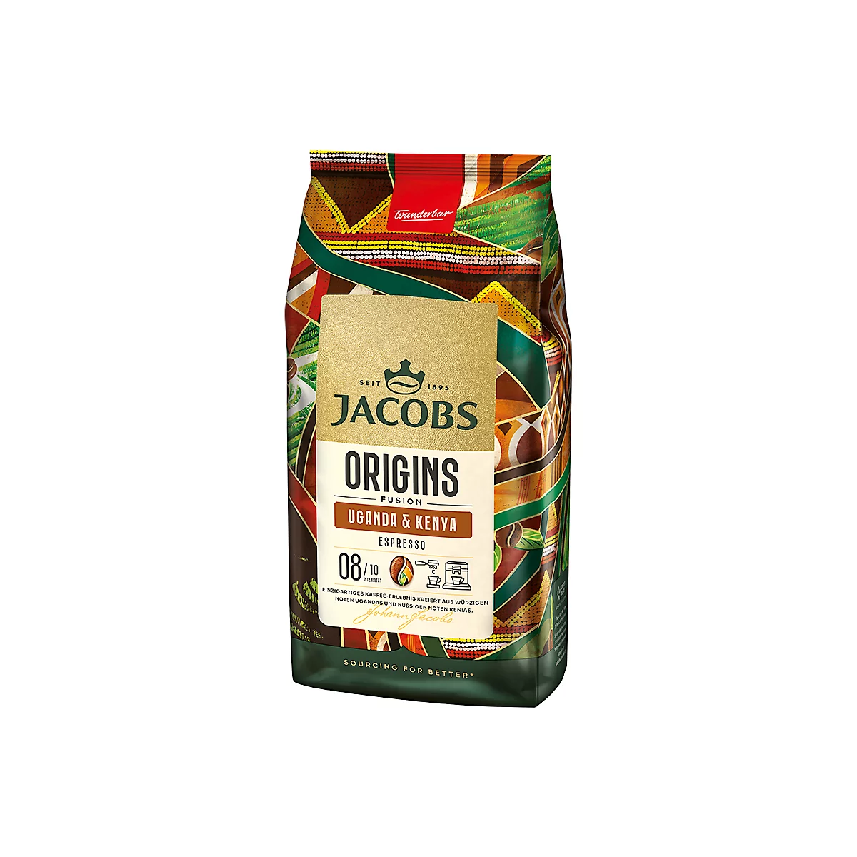 Kaffeepackung mit der Aufschrift "Jacobs Origins Uganda & Kenya".