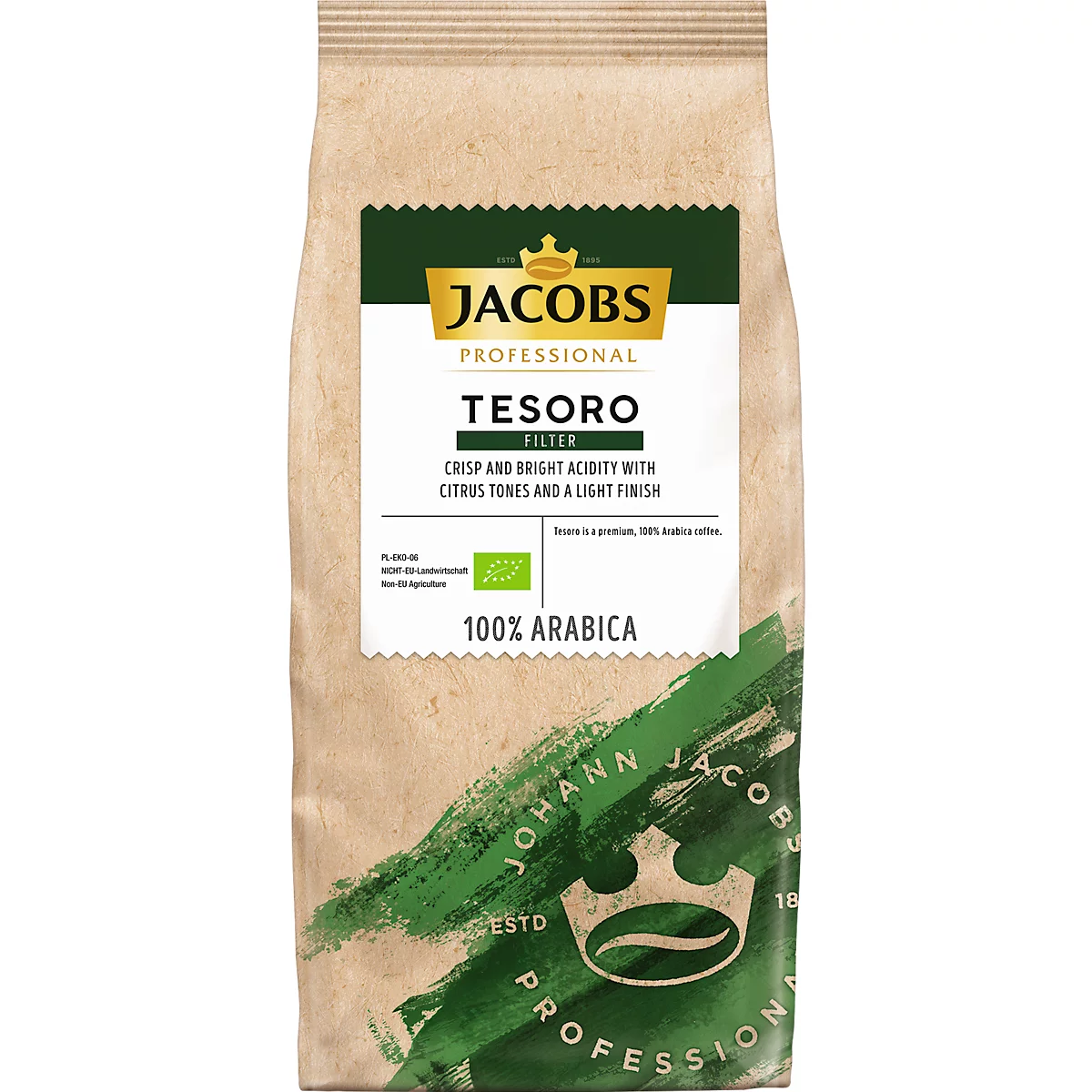 Kaffee Jacobs Professional Tesoro Bio, Intensität 3/5, gemahlen, 6 x 1 kg