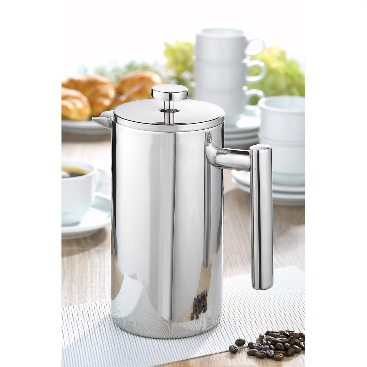 Kaffeebereiter Caterado OXFORD, rund, doppelwandig, Volumen 1 l, spülmaschinenfest, Ø 105 x H 220 mm, Edelstahl poliert, silber
